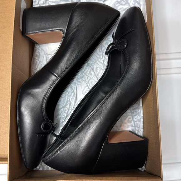 30. Steve Madden Women's Cohen Block-Heel Ballet Pumps - Black Leather Elegant - Picture 2 of 3